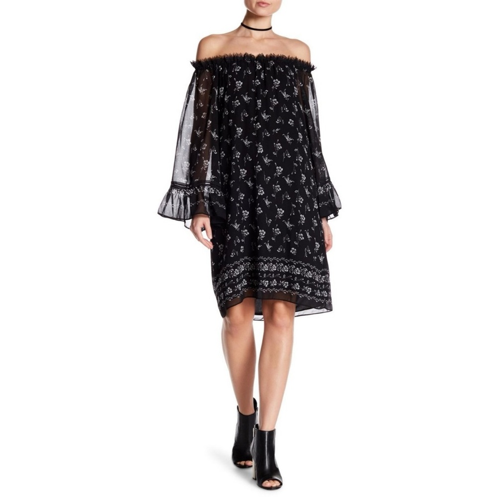Max Studio Black Floral Women's Off the shoulder dress-Size L